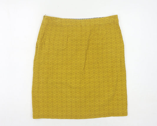 White Stuff Women's Yellow Cotton Pencil Skirt Size 12