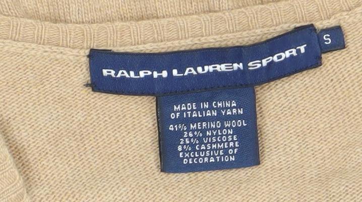 Ralph Lauren Sport Men's Beige V-Neck Pullover Jumper, Size S