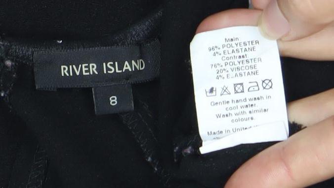 Close-up detail of River Island Women's Black Dress, size 8