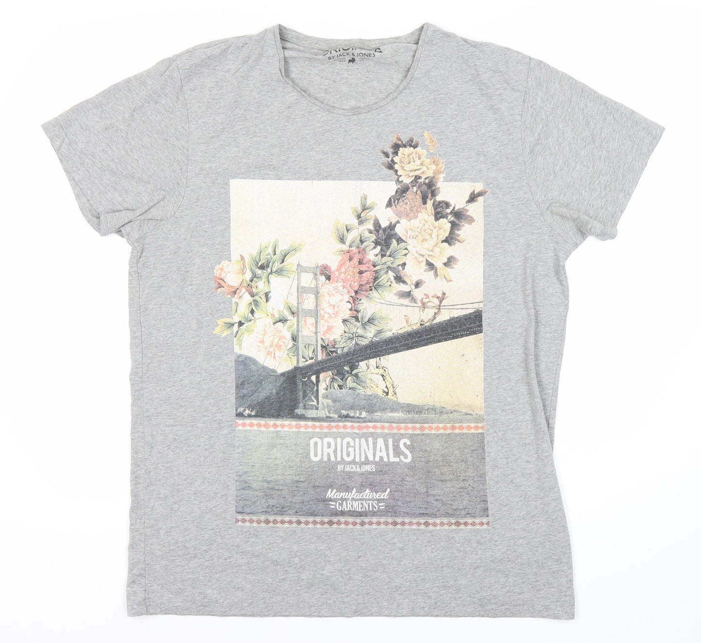 Jack & Jones Men’s Grey Graphic Short Sleeve T-Shirt