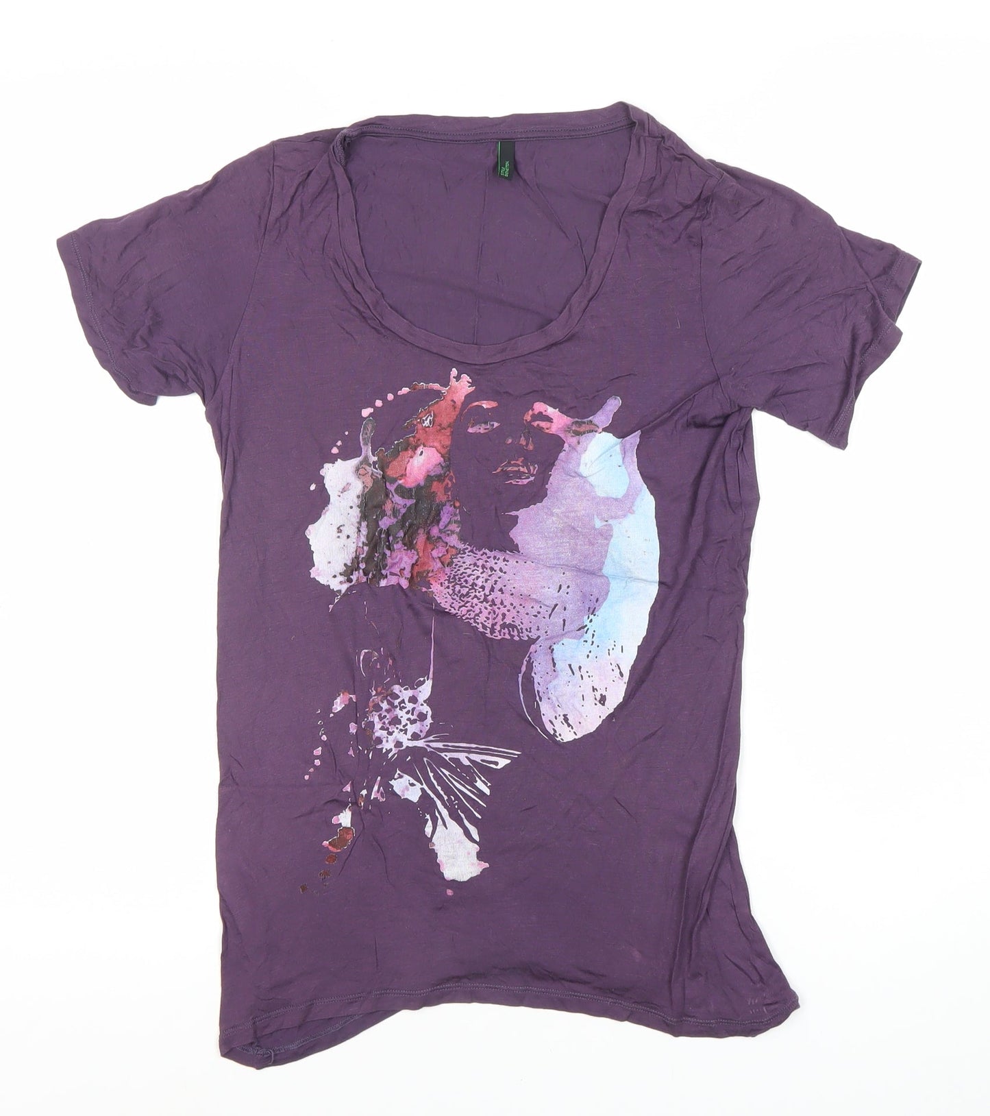Benetton Women's Purple T-Shirt, Size S, Scoop Neck
