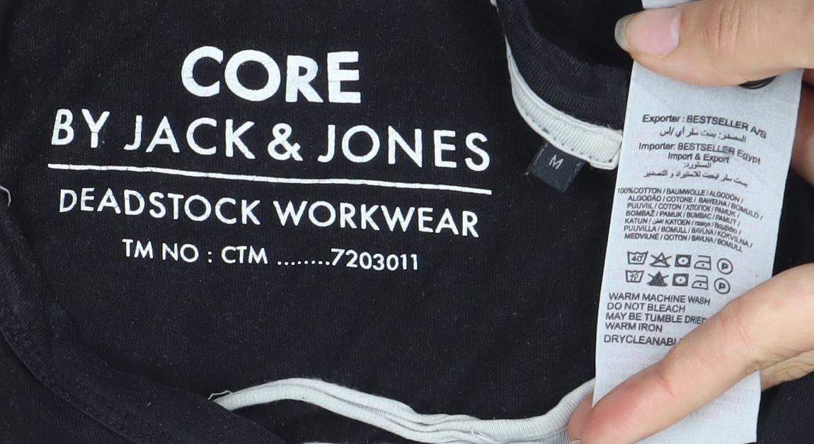 Jack & Jones Men's Black Henley Long Sleeve T-Shirt M