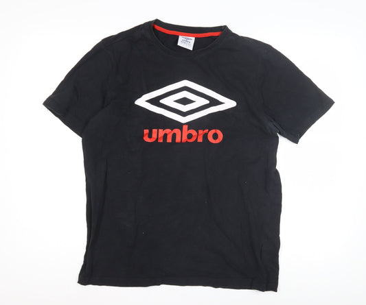 Umbro Men's Black Cotton T-Shirt Size L Logo Accent