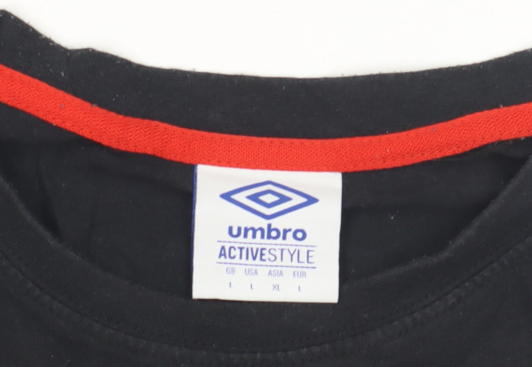 Umbro Men's Black Cotton T-Shirt Size L Logo Accent