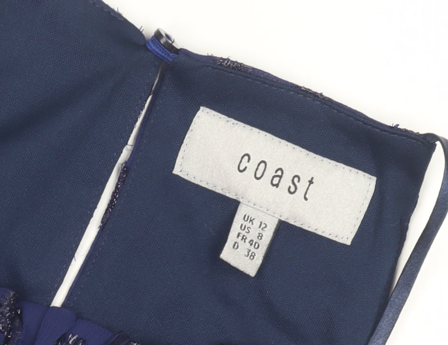 Close-up detail of Coast Women's Blue Sleeveless Top, size 12