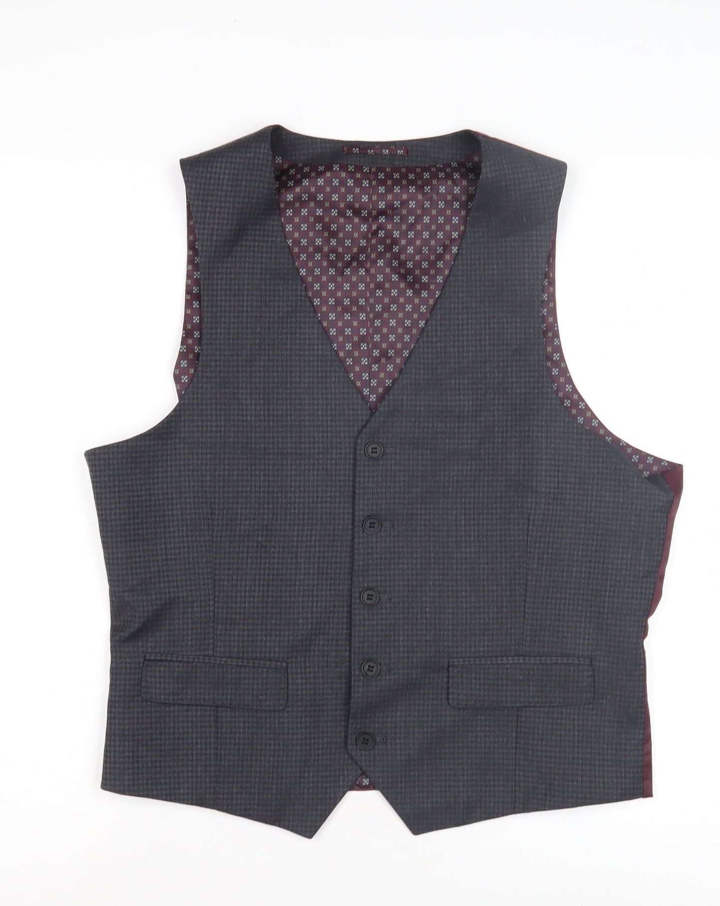 Fellini Men's Grey Geometric Waistcoat 40S