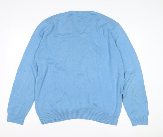 Marks and Spencer Men's Blue V-Neck Pullover Jumper L