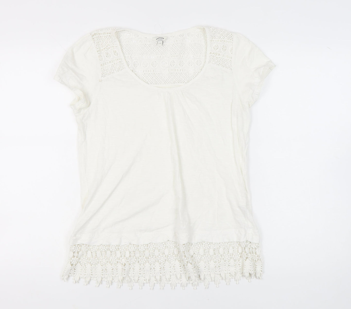 FatFace Women's White Crochet T-Shirt Size 14