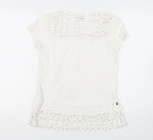 FatFace Women's White Crochet T-Shirt Size 14