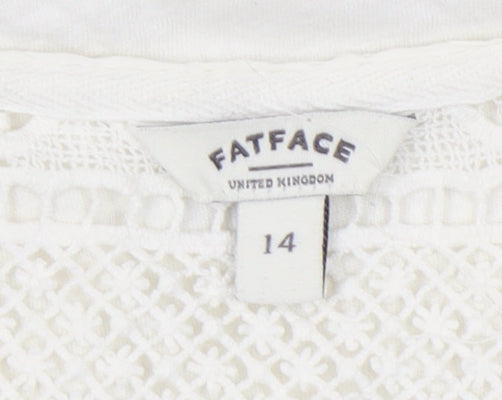 FatFace Women's White Crochet T-Shirt Size 14