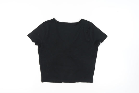 Hollister Women's Black Cropped Baby Tee, L, Casual Chic