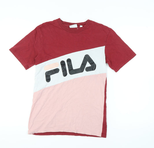 FILA Women's XS Colourblock T-Shirt, Red/White/Pink