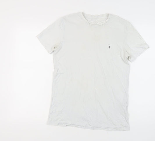 AllSaints Men's White T-Shirt, Size S, Crew Neck, Cotton