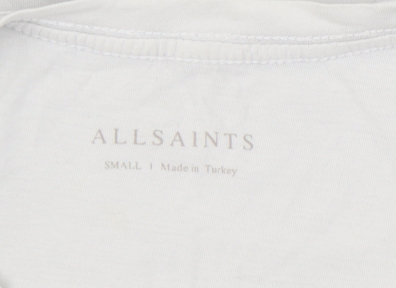 AllSaints Men's White T-Shirt, Size S, Crew Neck, Cotton