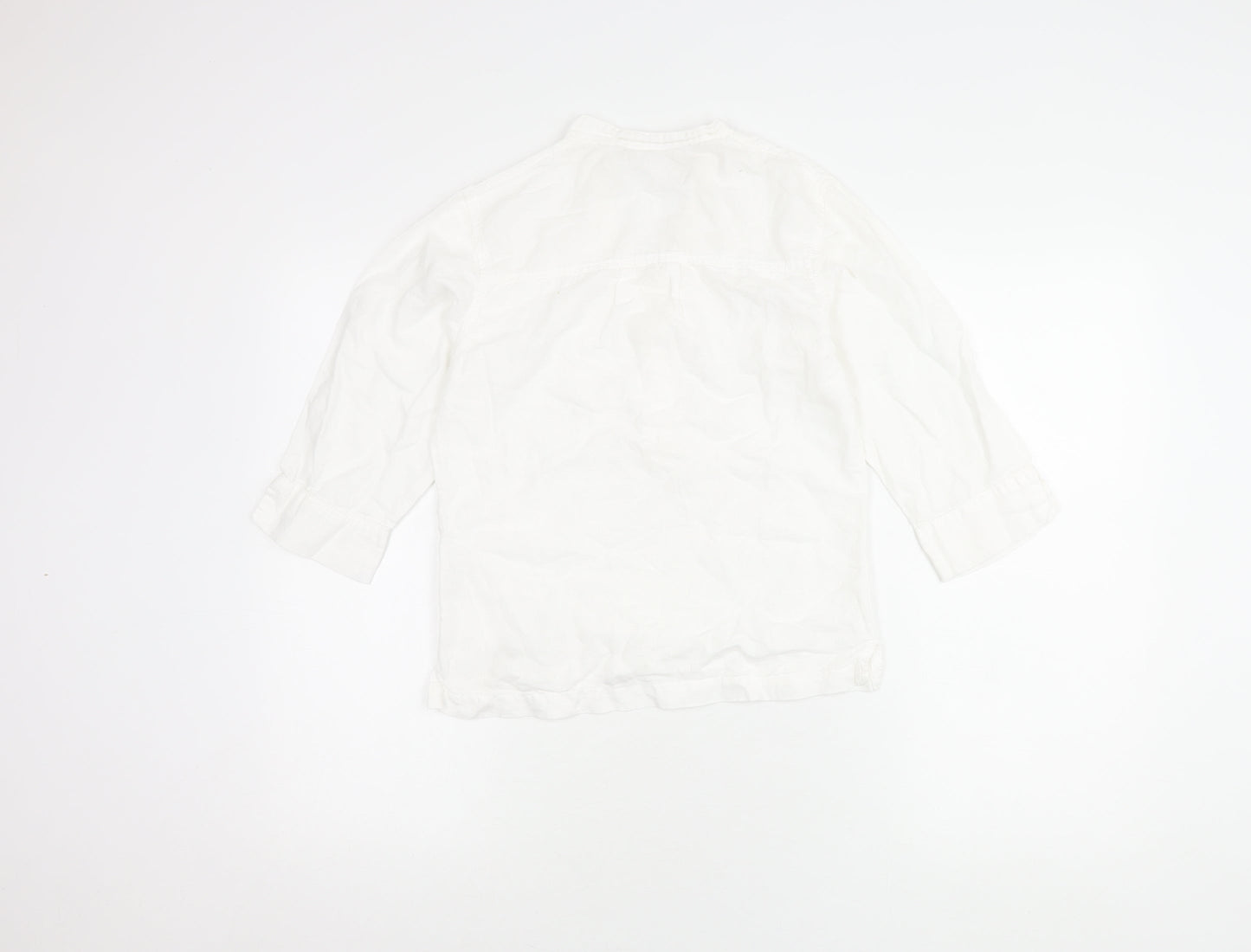 Weird Fish Women's White Cotton Linen V-Neck Shirt S