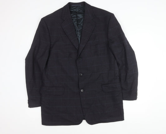 Jaeger Men's Blue Wool Check Blazer 52R Classic Fit