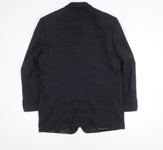Jaeger Men's Blue Wool Check Blazer 52R Classic Fit
