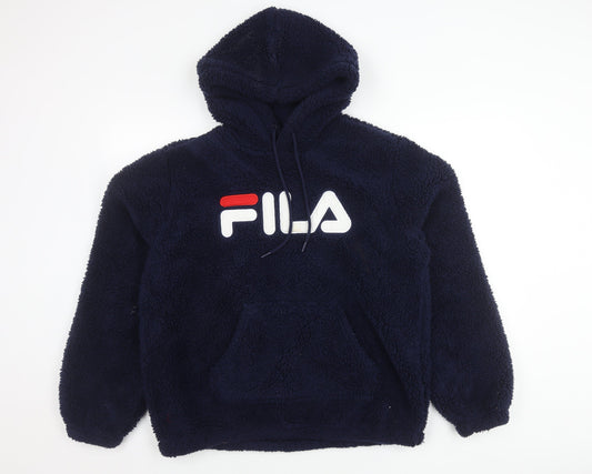 FILA Men's Blue Pullover Hoodie L with Logo