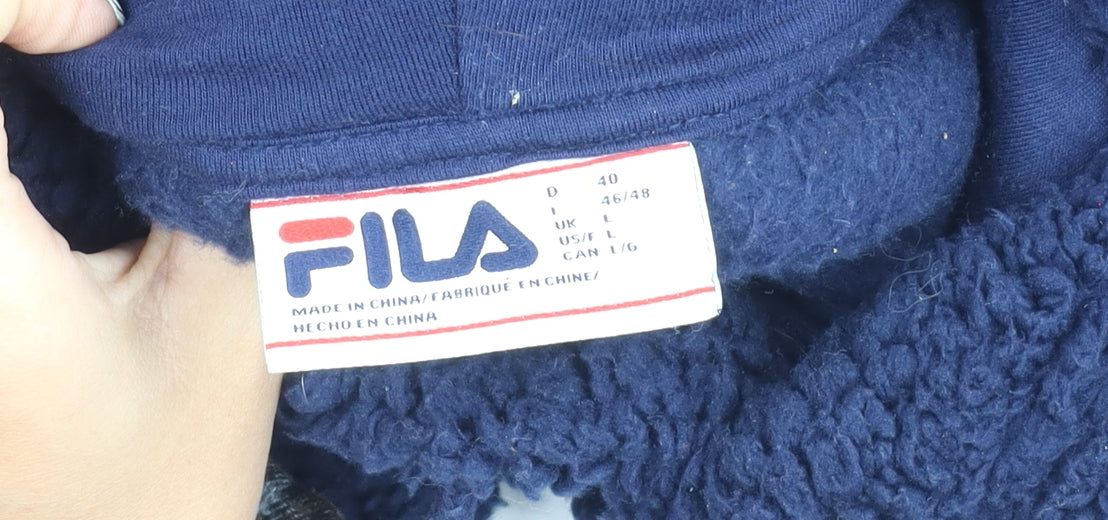 FILA Men's Blue Pullover Hoodie L with Logo