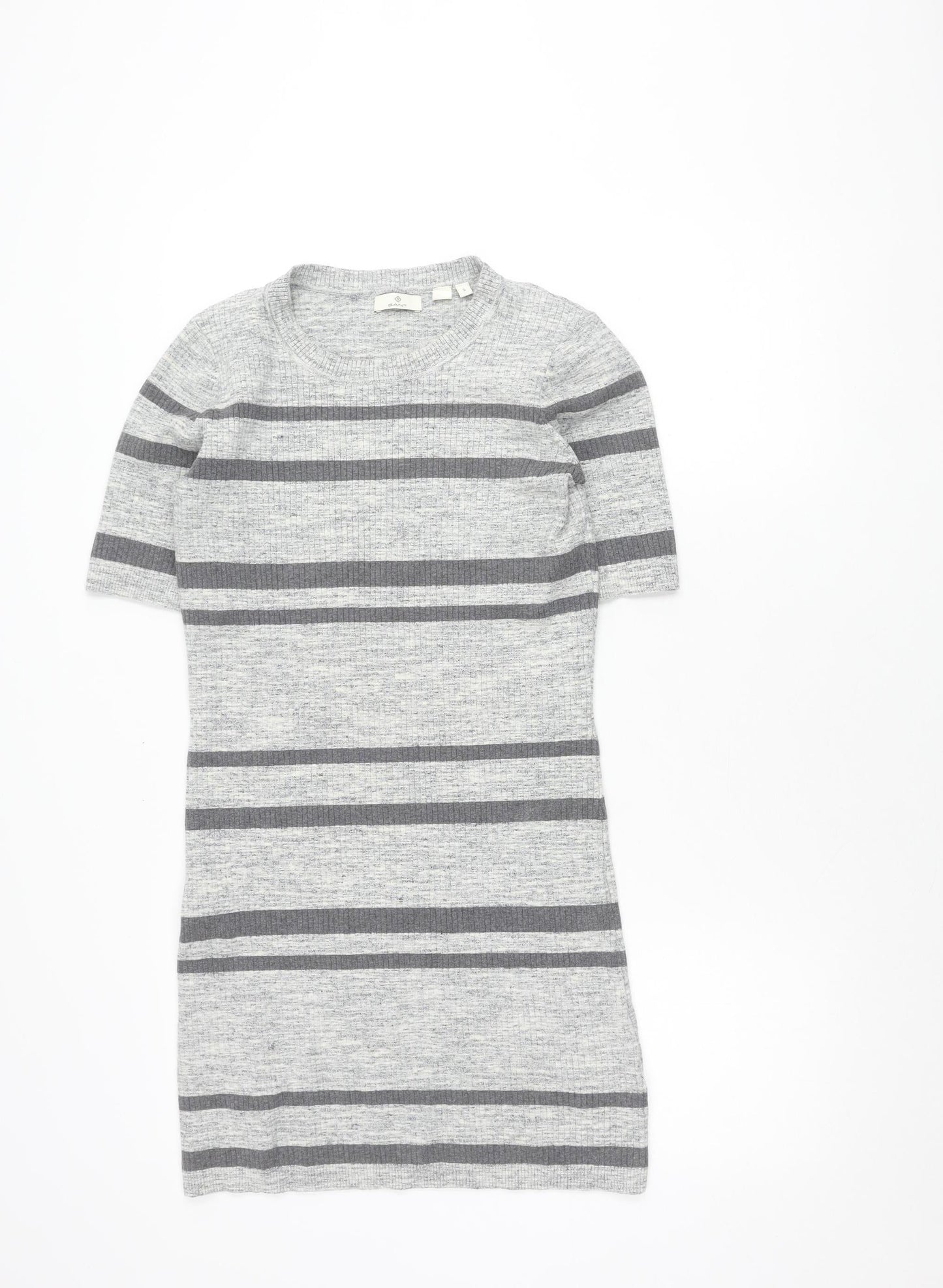 GANT Women's Grey Striped Dress, Size S, Short Sleeve
