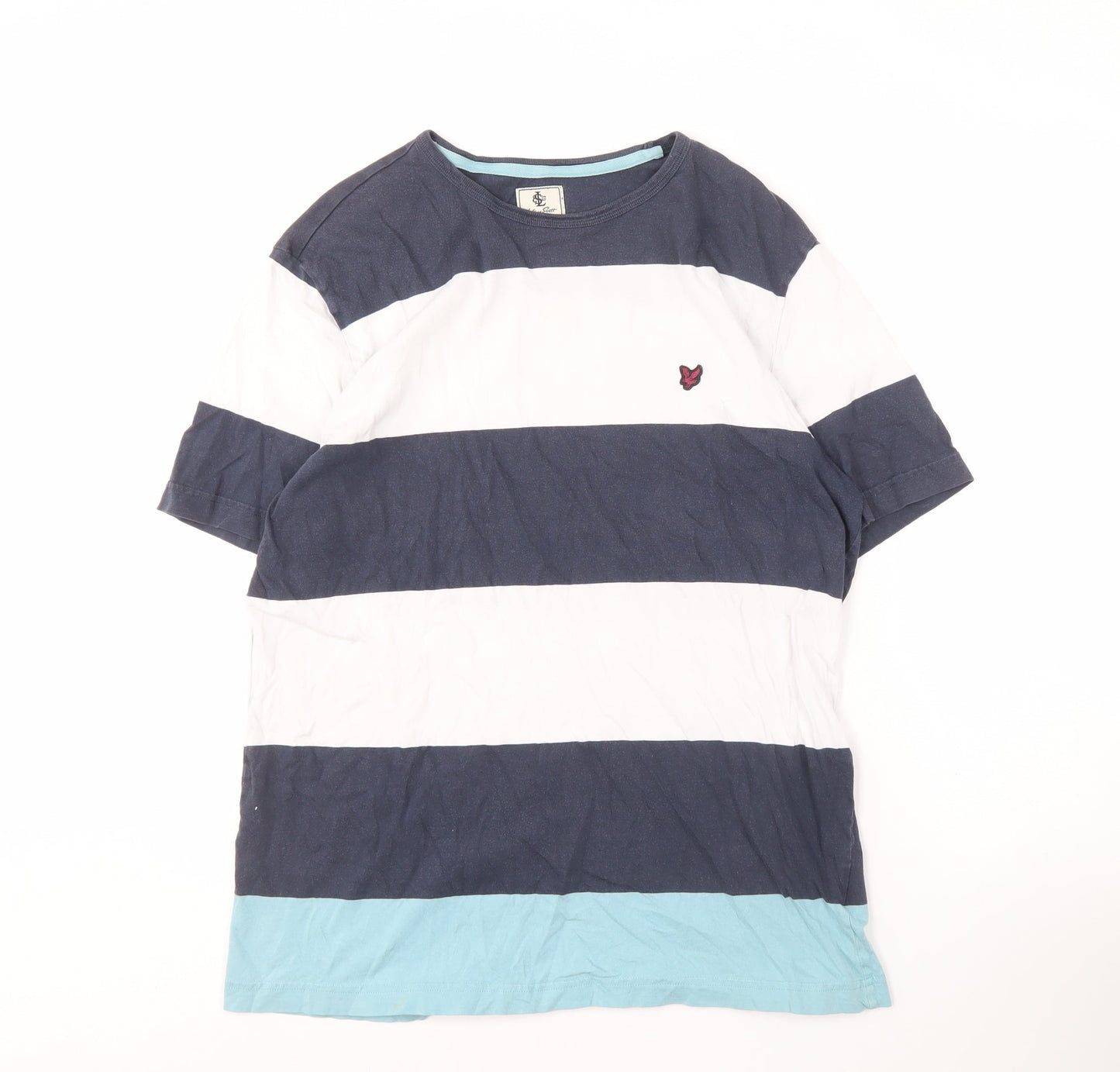 Lyle and Scott Men's Blue Striped T-Shirt, Size L