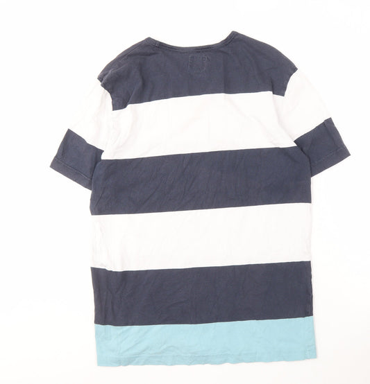Lyle and Scott Men's Blue Striped T-Shirt, Size L