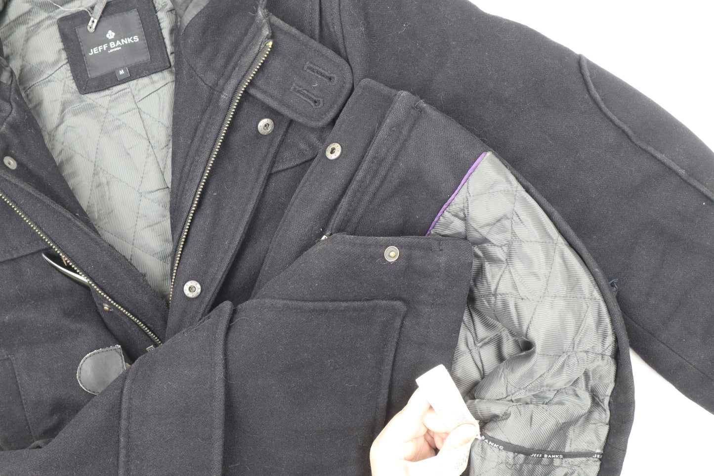 Jeff Banks Men's Black Duffle Coat, M, Hooded Classic Style