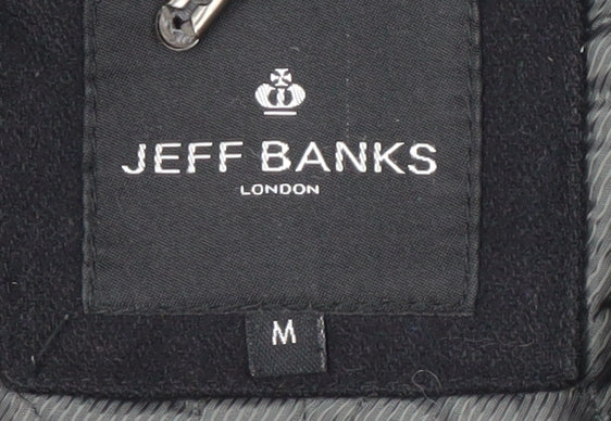 Jeff Banks Men's Black Duffle Coat, M, Hooded Classic Style