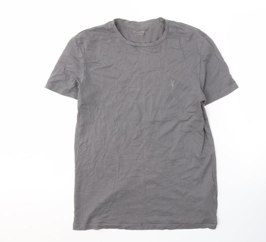AllSaints Men's Grey Cotton T-Shirt, Size S, Crew Neck