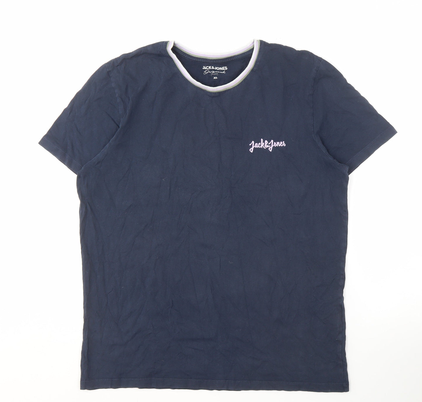 Jack & Jones Men's Blue XL T-Shirt, Logo Crew Neck