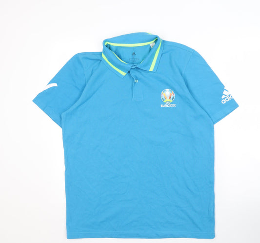Adidas Men's Blue Polo Shirt L Sports Graphic