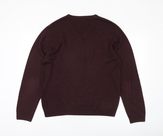 Marks and Spencer Men's Purple Jumper, Size L, V-Neck