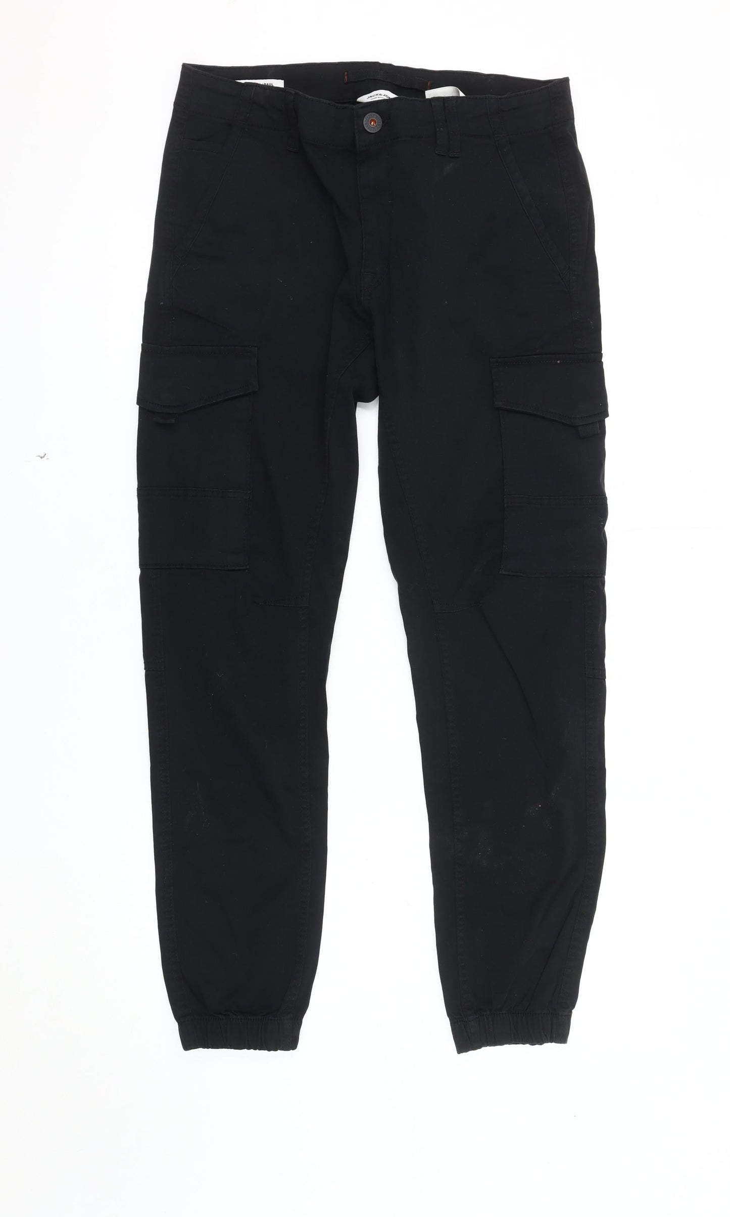 Jack & Jones Men's Black Cargo Trousers, Size 32, Regular Fit