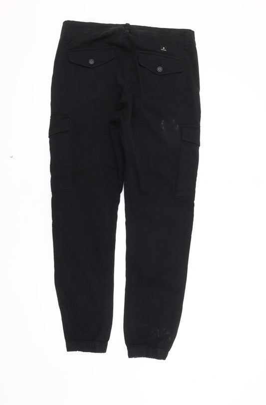 Jack & Jones Men's Black Cargo Trousers, Size 32, Regular Fit
