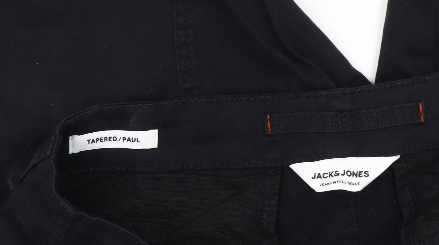 Jack & Jones Men's Black Cargo Trousers, Size 32, Regular Fit
