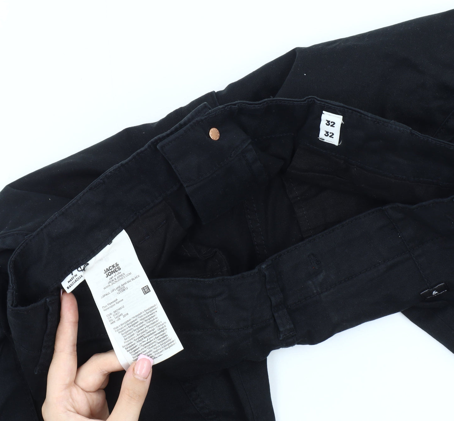 Jack & Jones Men's Black Cargo Trousers, Size 32, Regular Fit