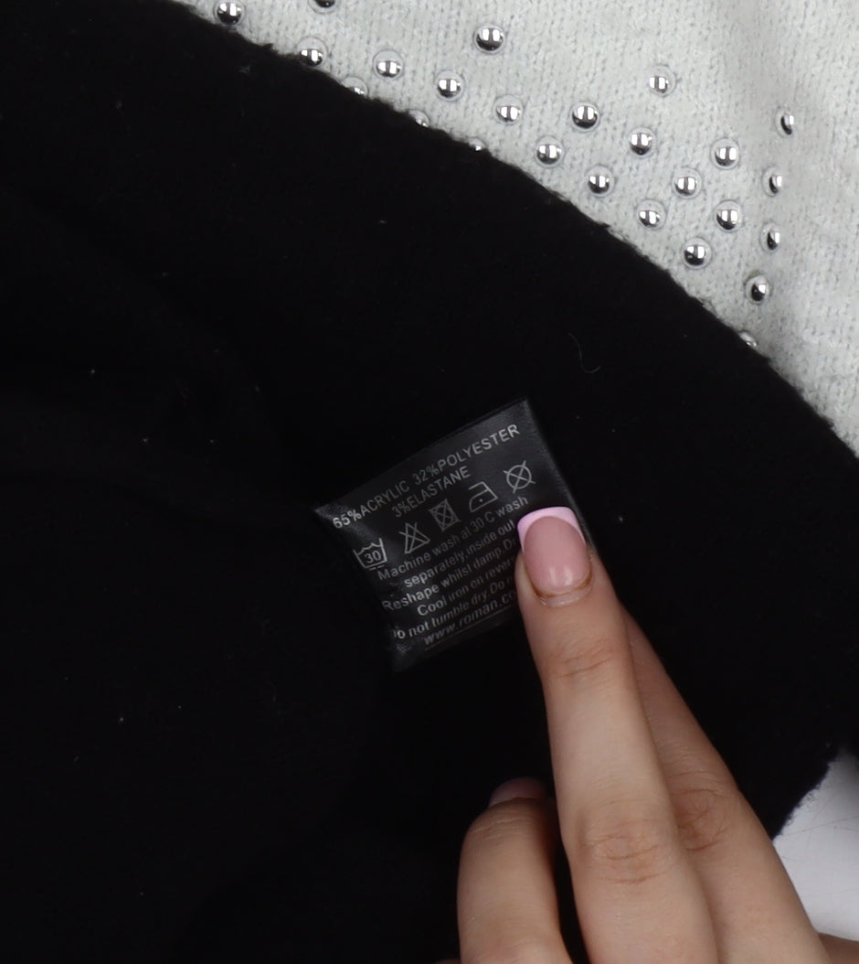Brand and care label for Roman Women's Black High Neck Jumper, size 18