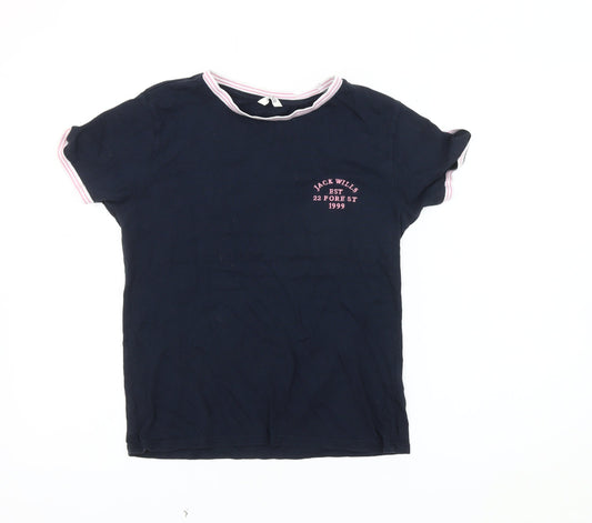 Jack Wills Women Blue Ringer T-Shirt Size 14
