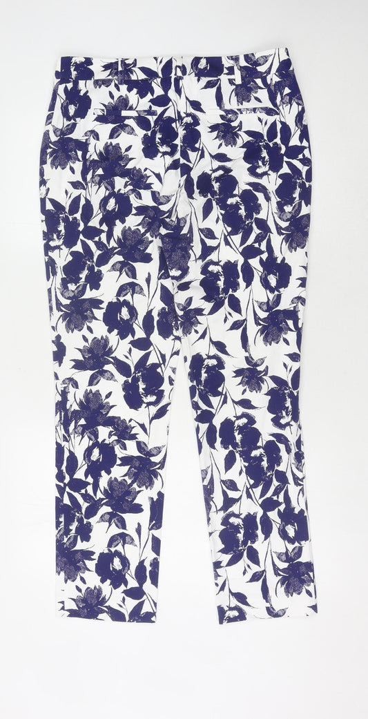 Laura Ashley Women's White Floral Trousers Size 12