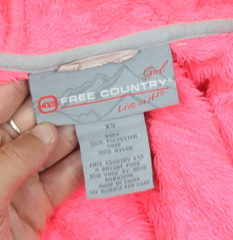 Close-up detail of Free Country girls’ pink hooded jacket 2-3 years winter cozy