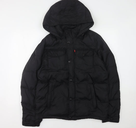 Levi's Men's Black Hooded Puffer Jacket Size S