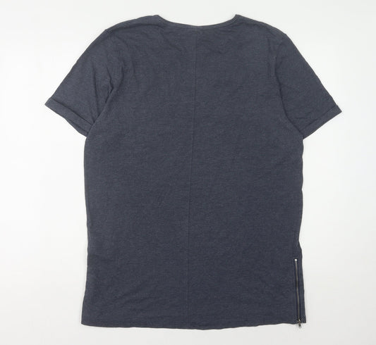 Jack & Jones Men's Blue XL Zipped Round Neck T-Shirt