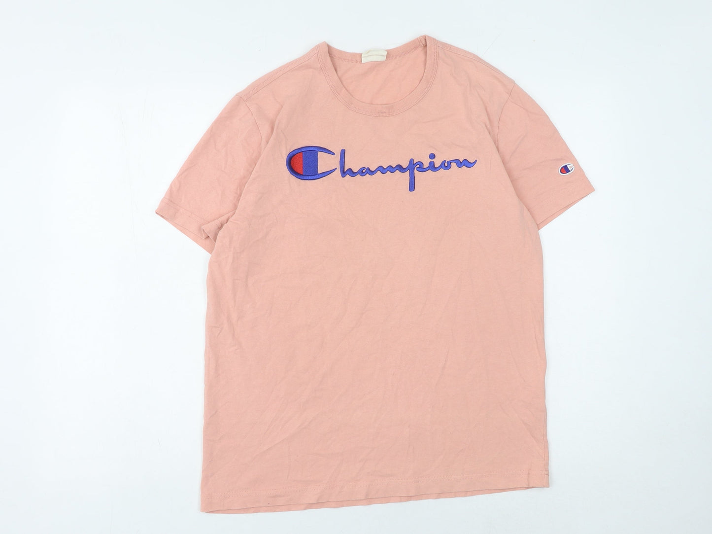 Champion Men's Pink T-Shirt Medium with Logo