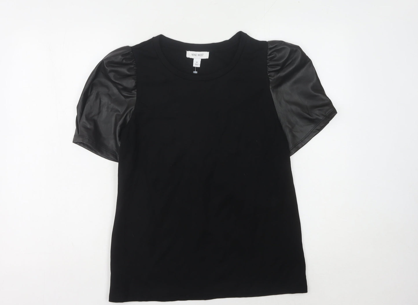 Nine West Women's Black Puff Sleeve Top, M, Casual Elegance