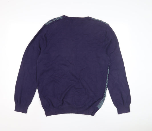 Marks and Spencer Men's Blue Geometric Pullover Jumper L