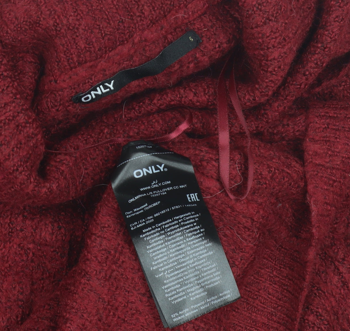Close-up detail of Only Women's Red Cowl Neck jumper, size S