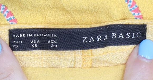 Close-up detail of Zara Basic Yellow XS Women's Dragonflies Dress with Belt