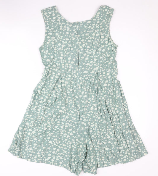 Basic Editions Women's Green Floral Playsuit M