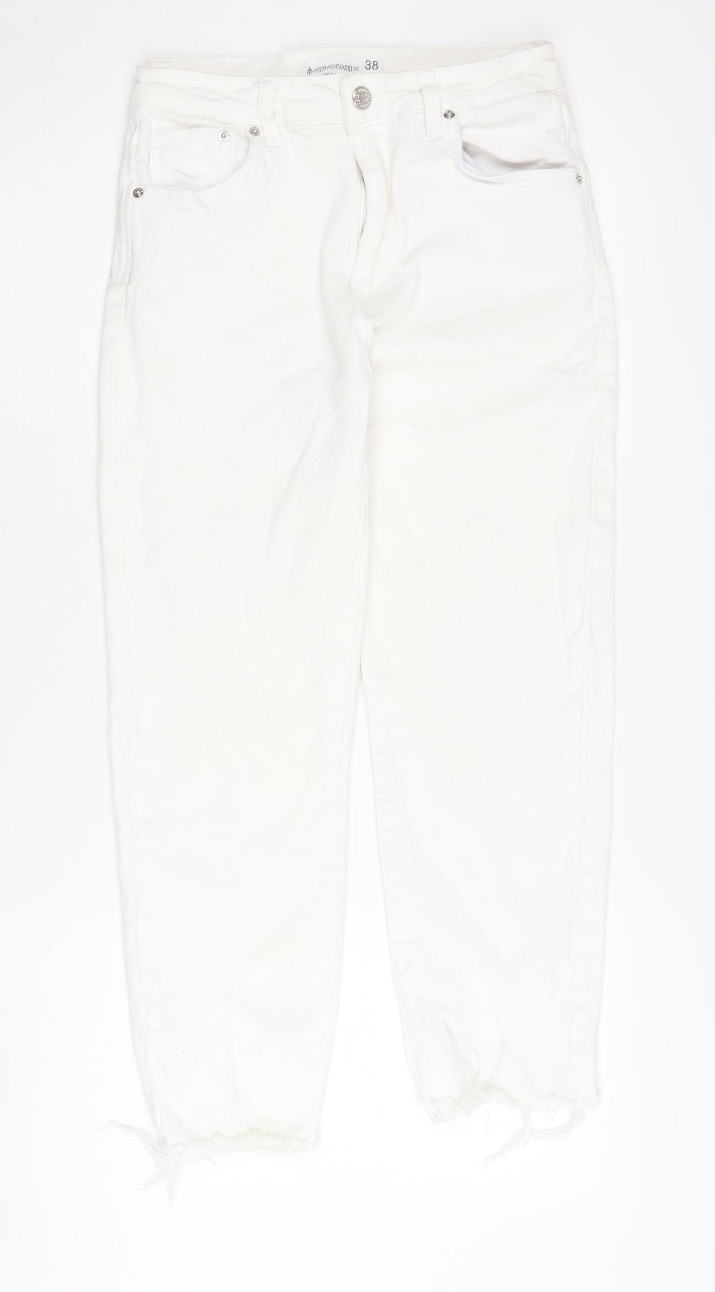 Stradivarius Women’s White Mom Jeans, Size 10, Light Wash