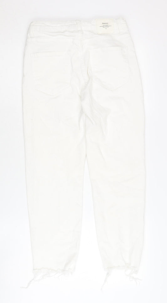 Stradivarius Women’s White Mom Jeans, Size 10, Light Wash